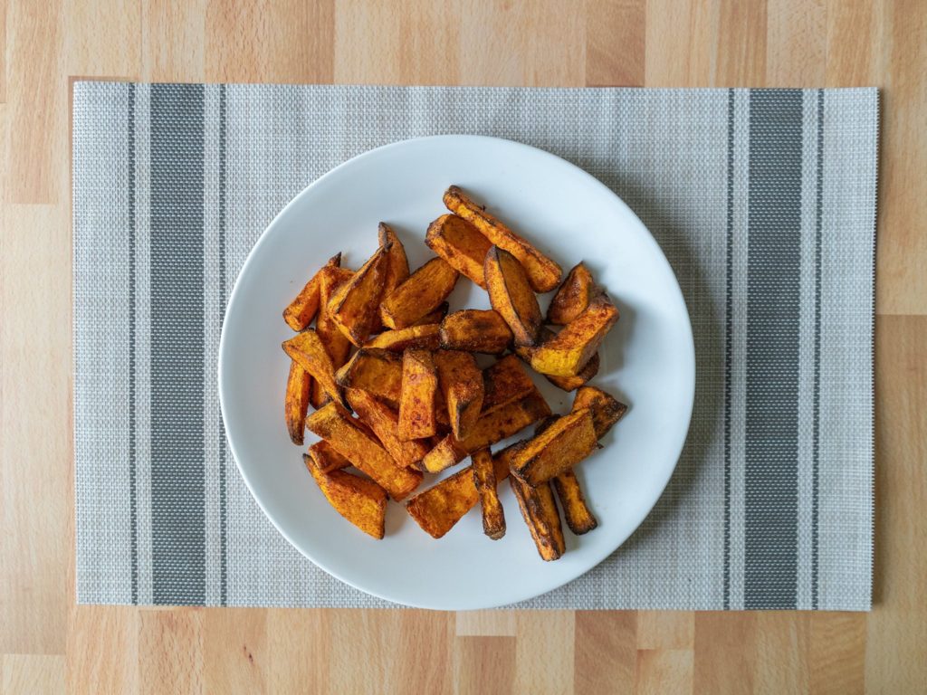 Air fried sweet potato wedges