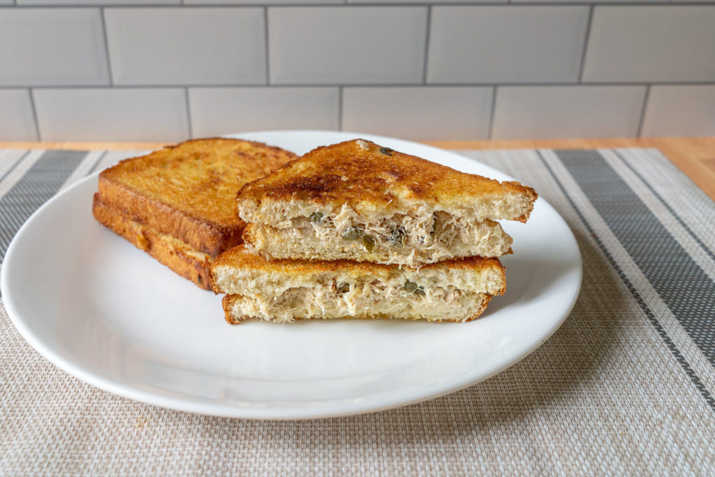 Air fried grilled tuna sandwiches cross section