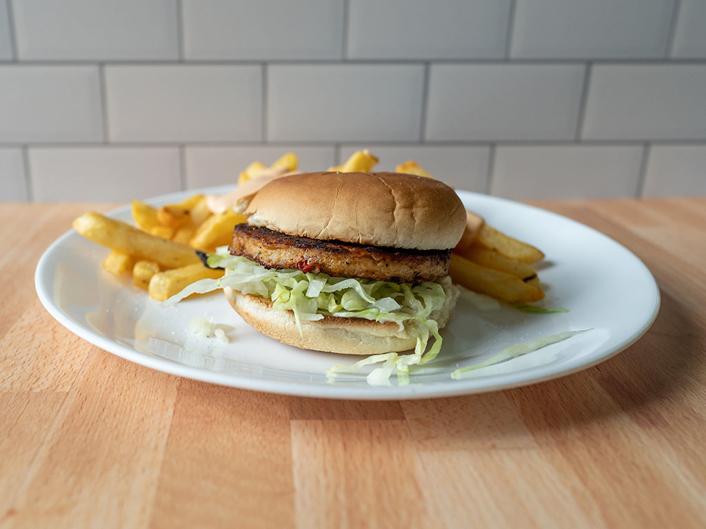 Pan fried Sprouts Spicy Chicken Veggie Burgers