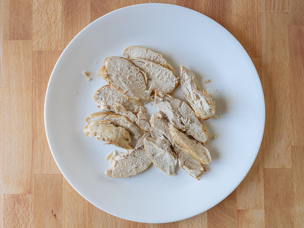 Air fried chicken breast cooled and sliced